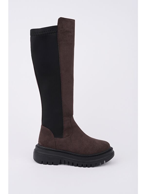 DİASA Süet Kalın Taban Streç Detaylı Fermuarlı Kadın Çizme - Görsel 6