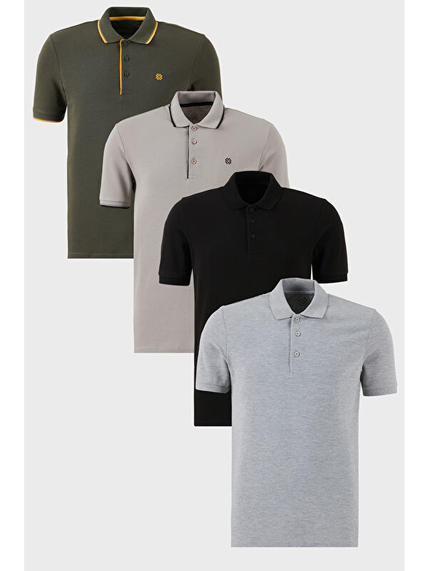 Buratti Pamuklu Regular Fit Düğmeli Polo Yaka 4'lü Paket %100 Pamuk Tişört 590211827S4