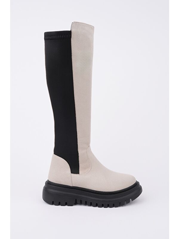 DİASA Süet Kalın Taban Streç Detaylı Fermuarlı Kadın Çizme - Görsel 4