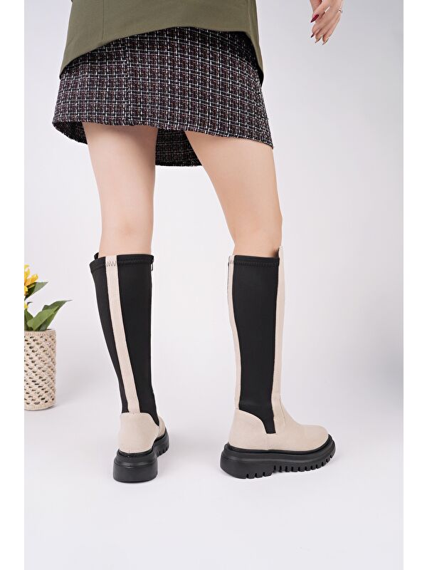 DİASA Süet Kalın Taban Streç Detaylı Fermuarlı Kadın Çizme - Görsel 6