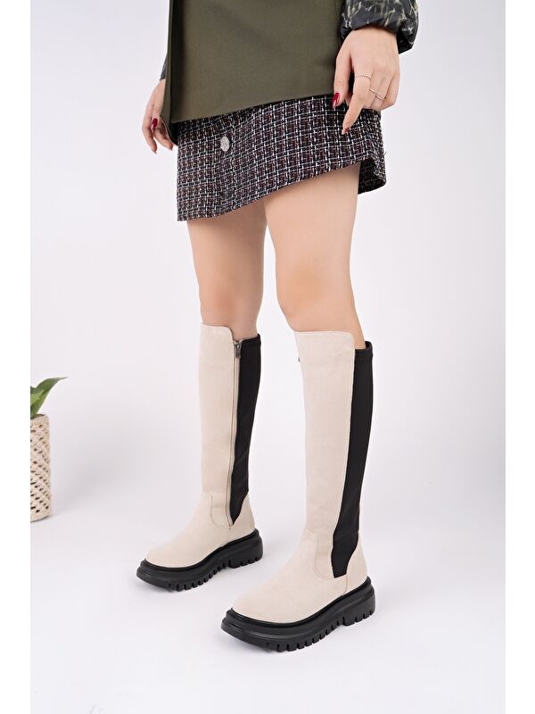 DİASA Süet Kalın Taban Streç Detaylı Fermuarlı Kadın Çizme - Görsel 7