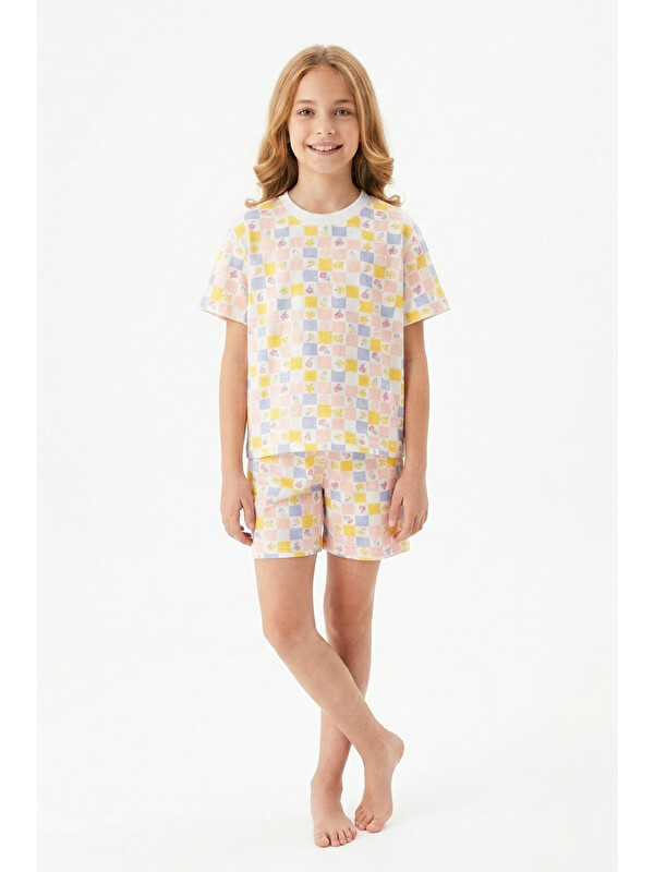 Modanino Kız Çocuk %100 Pamuk-Baskılı Ve Şortlu Pijama Takımı 3-13 Yaş 12722IS