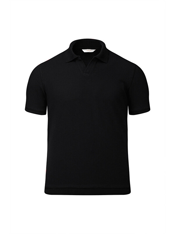 Hatemoğlu Siyah Regular Fit Polo Yaka Pamuklu Tişört