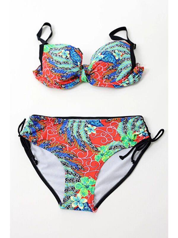 Hazelin Kadın Siyah Çok Renkli Yüksek Bel Toparlayıcı Bikini Takım HZL24S-LC7015