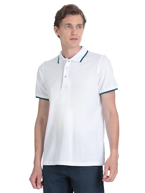 Hatemoğlu Beyaz Regular Fit 100% Pamuk Polo Yaka Rayon Tişört