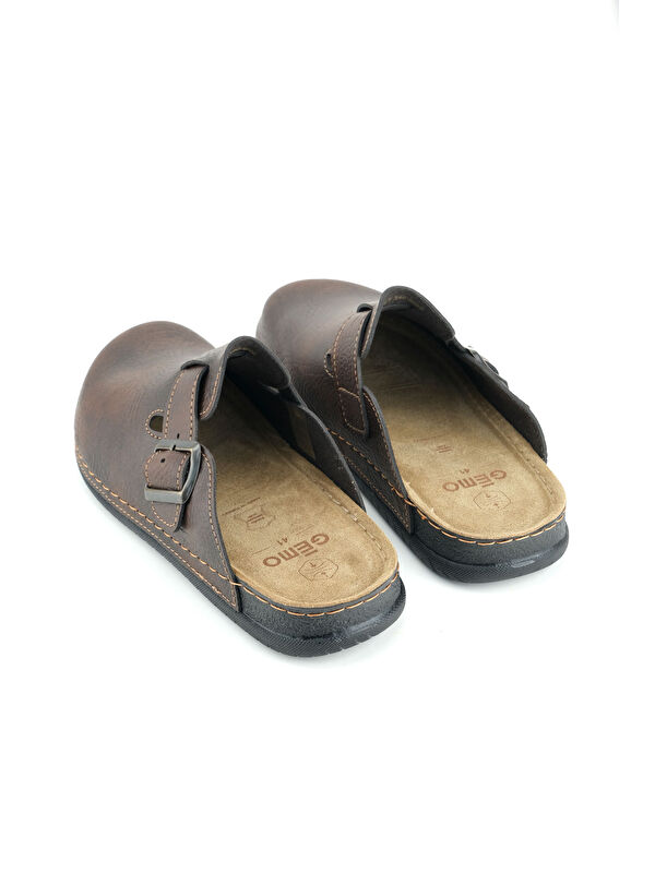 Gemo Erkek İç Taban Hakiki Deri Tek Toka Ayarlanabilir Ev Bahçe Günlük Terlik - Görsel 5