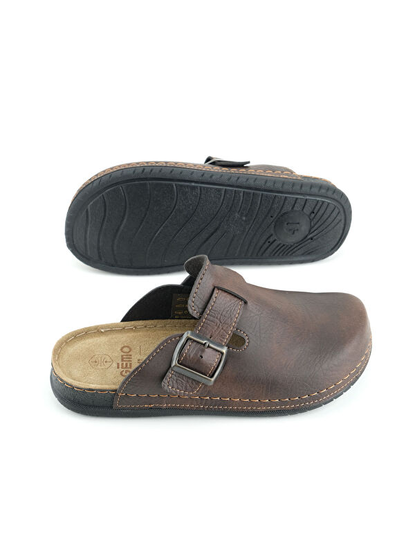 Gemo Erkek İç Taban Hakiki Deri Tek Toka Ayarlanabilir Ev Bahçe Günlük Terlik - Görsel 6