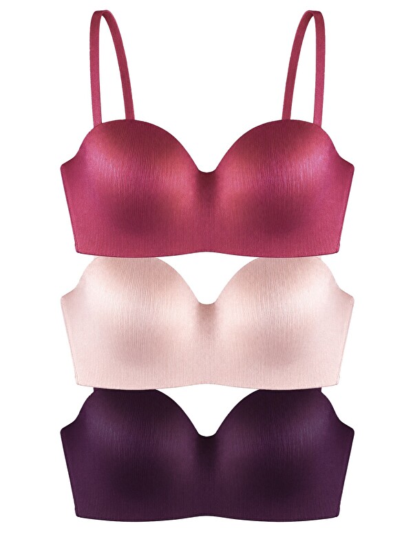 Cottonhill Seamless Bra - Maris | Micro Balenli Parlak Straplez Kadın Sütyen 3'Lü Paket-2