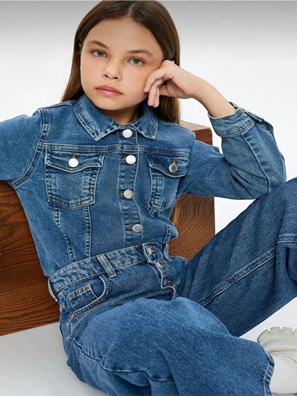 A.S.L GOLF CLUB Mavi Kız Çocuk %100 Pamuk Cepli Denim Ceket