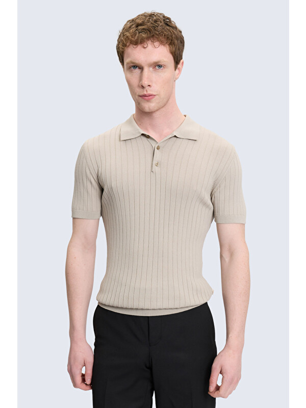 Hatemoğlu Bej Regular Fit Polo Yaka Rayon Tişört