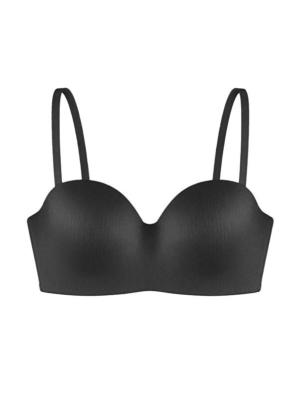 Cottonhill Seamless Bra - Maris | Siyah Micro Balenli Parlak Straplez Kadın Sütyen