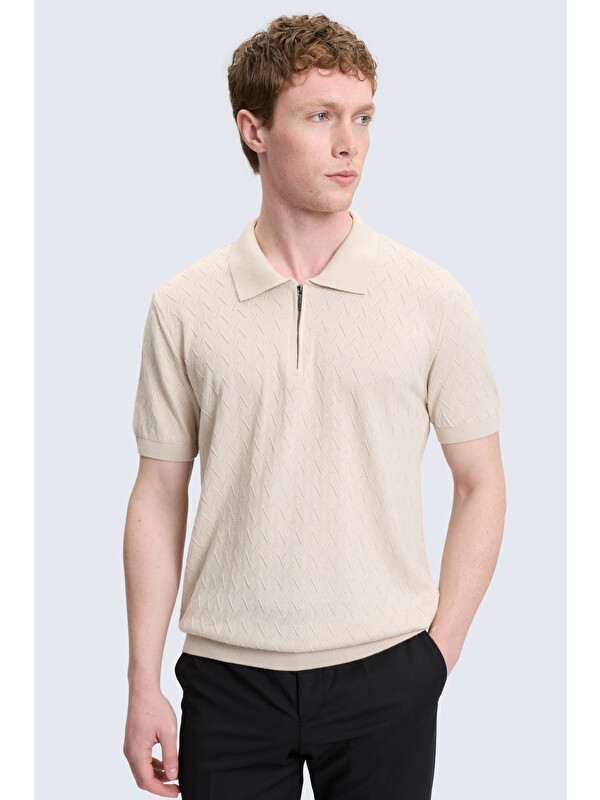 Hatemoğlu Bej Regular Fit Polo Yaka Pamuklu Tişört