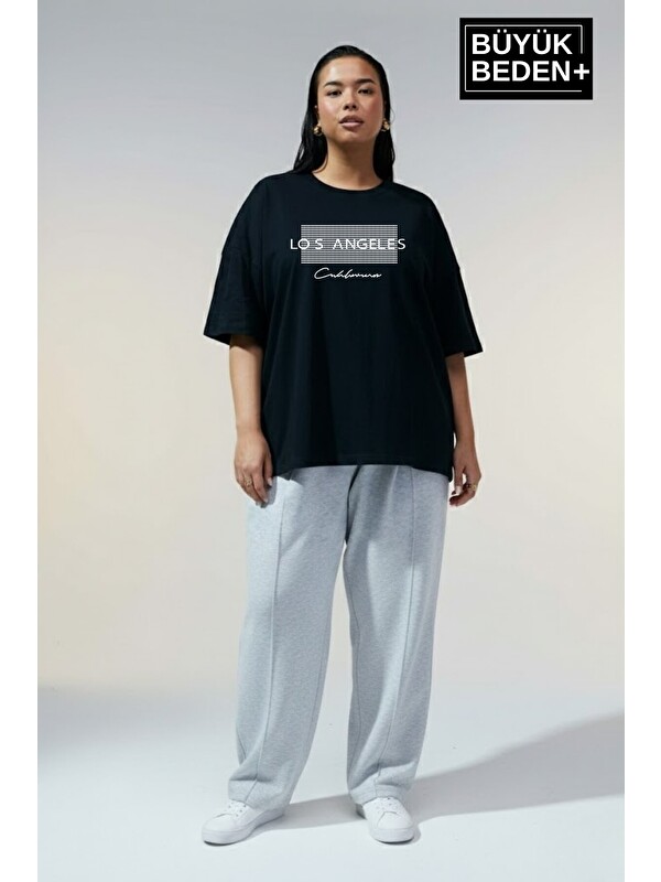 Süperlife Kadın Büyük Beden Los Angeles Baskılı 3xl-6xl Bisiklet Yaka Tshırt SPR26BTSK510-18