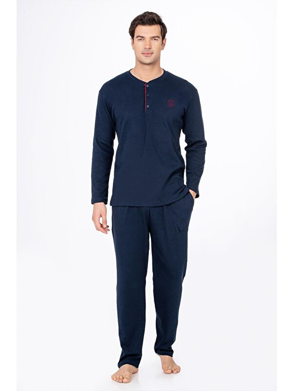 Kompedan Erkek Düğmeli Yaka Pijama Takımı | Lacivert 031