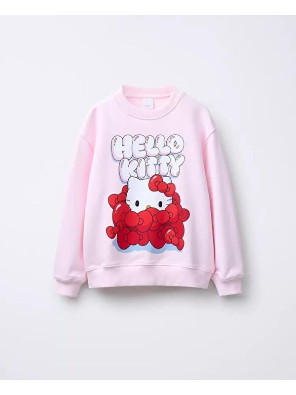 Magu Kız Çocuk Pamuklu Pudra Karakter Baskılı Sweatshirt - Bisiklet Yaka Uzun Kollu Günlük Üst