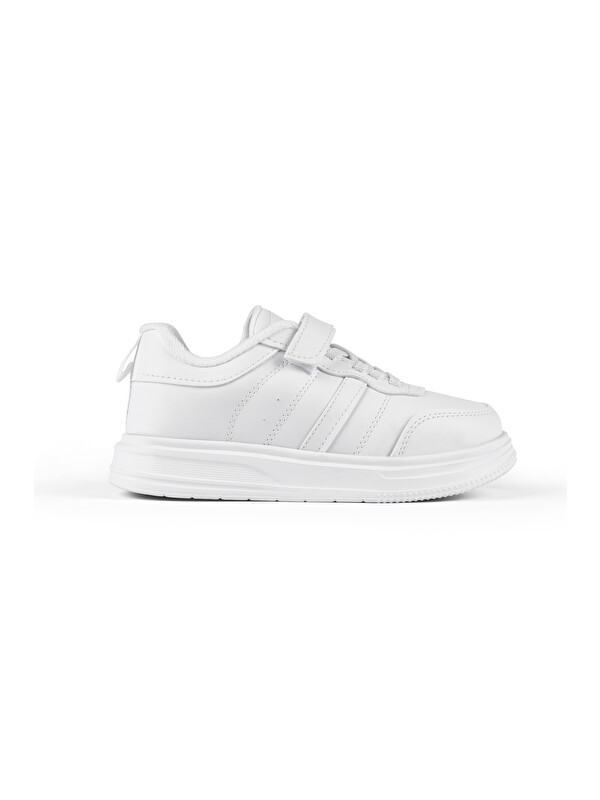 TONNY BLACK Çocuk Unisex Beyaz Beyaz Rahat Kalıp Yanı Cizgili Cırtlı Sneaker