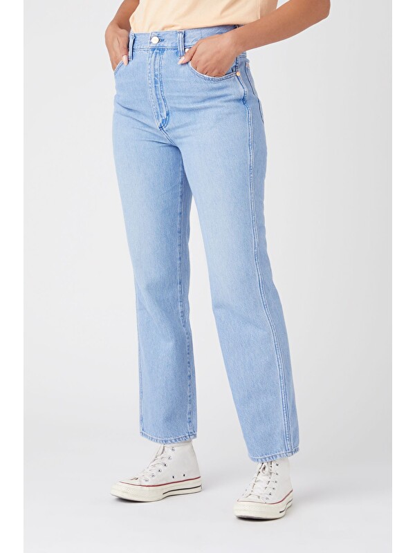 Wrangler Mavi Wild West Fit %100 Pamuk Yüksek Bel Düz Paça Jean Pantolon