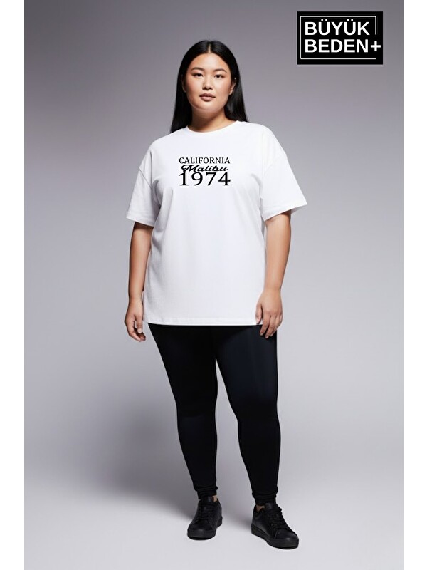 Süperlife Kadın Büyük Beden California 1974 Baskılı 3xl-6xl Bisiklet Yaka Tshırt SPR25BTSK510-2