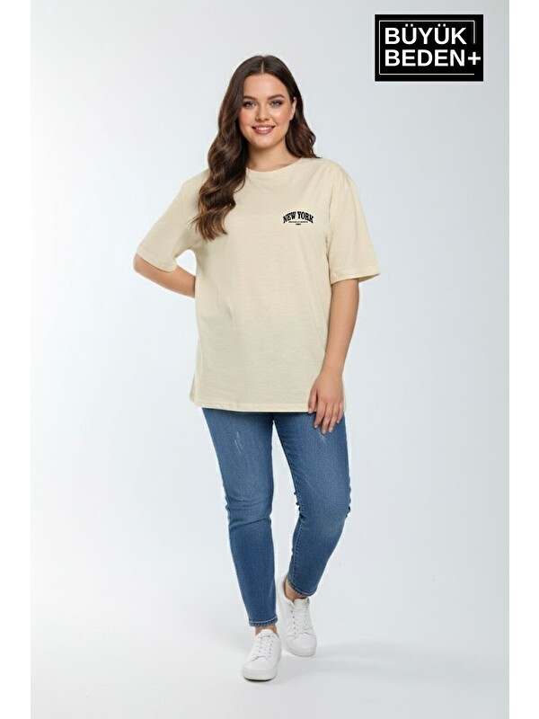 Süperlife Kadın Büyük Beden New York Baskılı 3xl-6xl Bisiklet Yaka Tshırt SPR25BTSK510-05