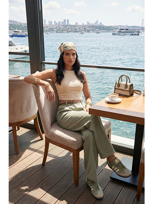 Lela Pamuklu Wide Leg Yüksek Bel Geniş Paça Kemerli Kadın Pantolon 668YP5429