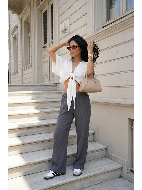 Lela Pamuklu Comfort Fit Bağlamalı Yarasa Kol Kadın Bolero 5866354