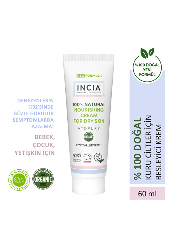 INCIA ATOPURE ® %100 Doğal Atopiğe Eğilimli Ciltler İçin Krem Çok Kuru Ciltler İçin Yalancı İğde Yağı 60 m