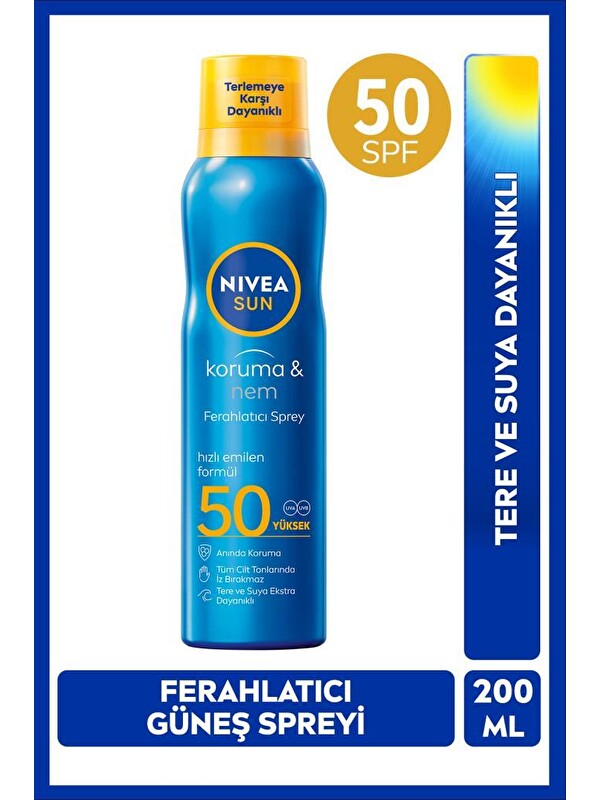 NIVEA SUN SPF50 Güneş Koruyucu ve Ferahlatıcı Vücut Spreyi 200ml,Tere ve Suya Dayanıklı,Hızlı Emilir