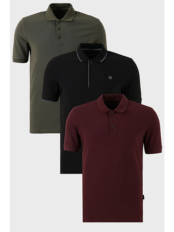Buratti Pamuklu Regular Fit Düğmeli Polo Yaka 3'lü Paket %100 Pamuk Tişört 590211827S3