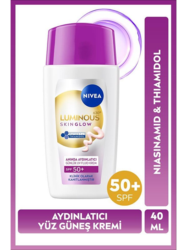 NIVEA SPF50+ Luminous630 Skin Glow Aydınlatıcı Yüz Güneş Kremi 40ml, Nemlendirici, Niasinamid, Thiamidol