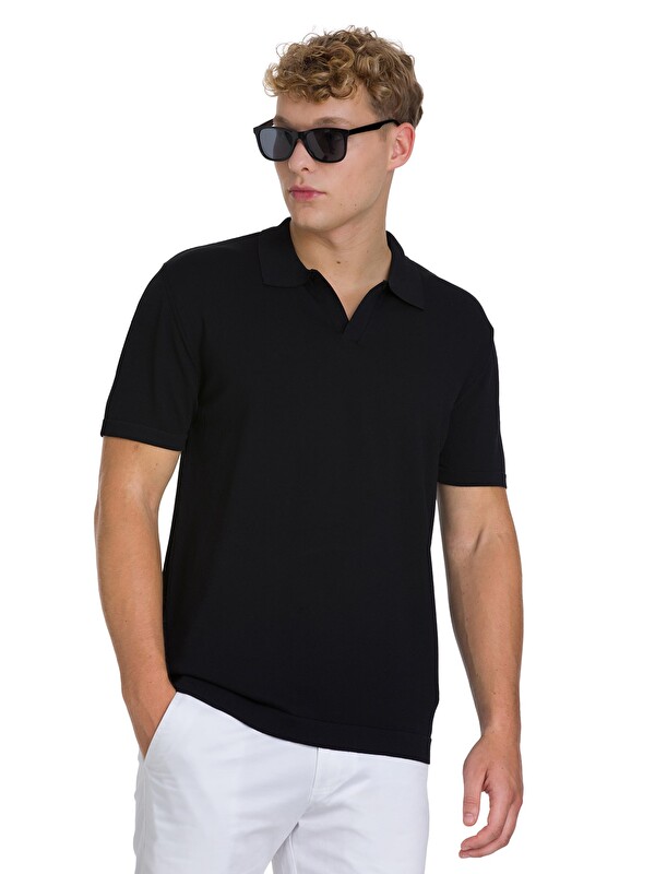 Hatemoğlu Siyah Regular Fit Polo Yaka Rayon Tişört