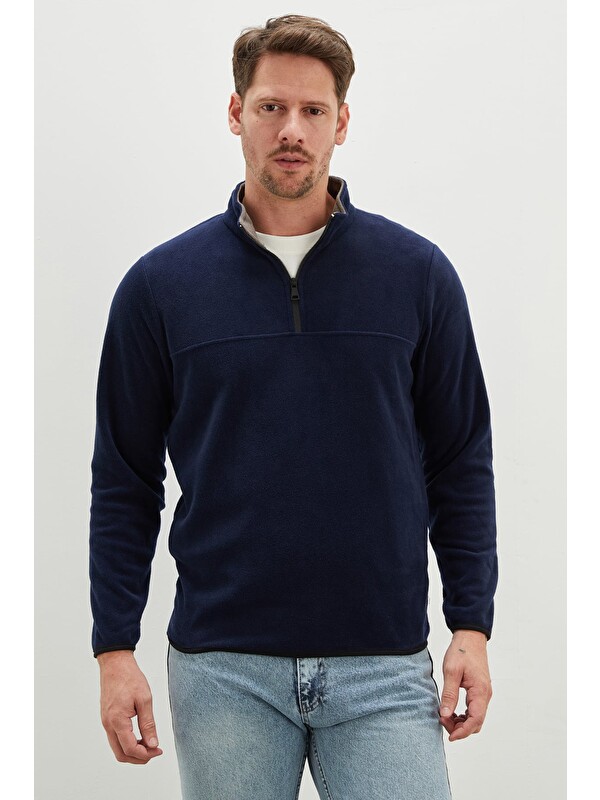 Fullamoda Yarım Fermuarlı Dik Yaka Polar Sweatshirt