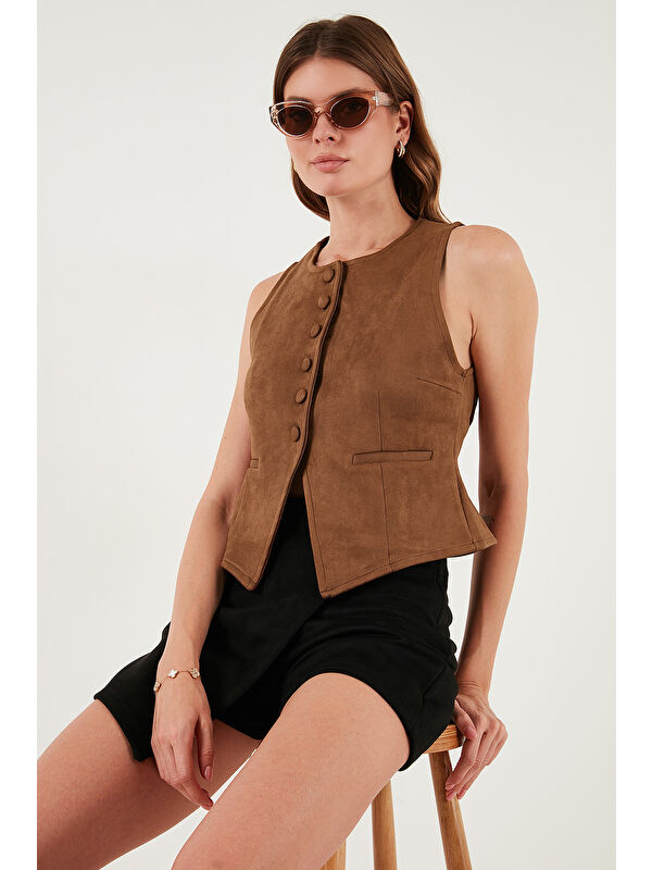 Lela Fitted Fit Bisiklet Yaka Düğmeli Yumuşak Dokulu Yelek 5866435