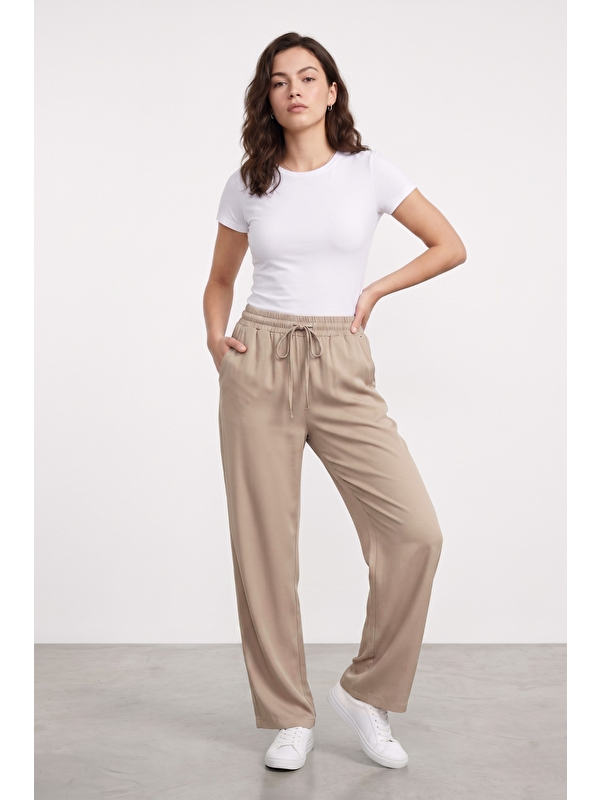 Genius Store Kadın Pantolon Beli Lastikli Cepli Rahat Kalıp Kadın Spor Pantolon