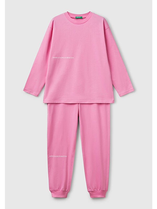 United Colors Of Benetton Erkek Çocuk Pembe Logo Şeritli T-Shirt - Jogger Takım