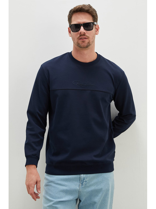 Fullamoda Kabartma Baskılı Çimalı Bisiklet Yaka Sweatshirt