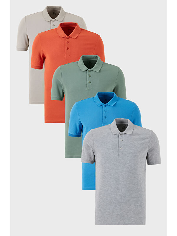 Buratti Pamuklu Regular Fit Düğmeli Polo Yaka 5'li Paket %100 Pamuk Tişört 5902127S5
