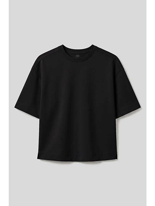 Tommylife Siyah O Yaka Oversize Kısa Kollu Kadın T-Shirt - 97316