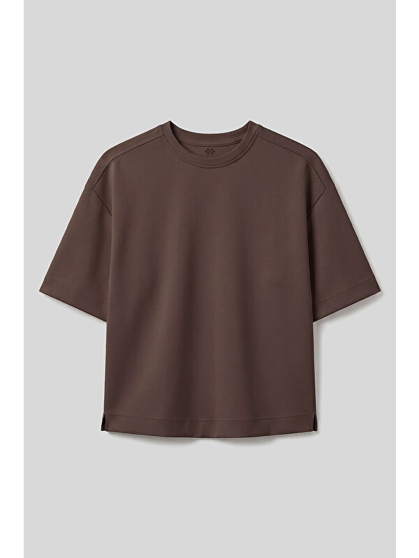 Tommylife Kahverengi O Yaka Oversize Kısa Kollu Kadın T-Shirt - 97316