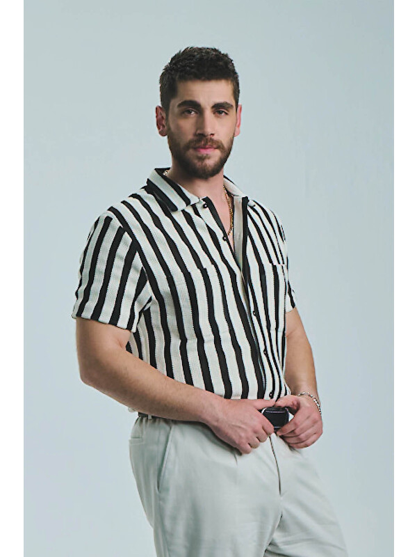 Hatemoğlu Ekru Çizgili Regular Fit Polo Yaka