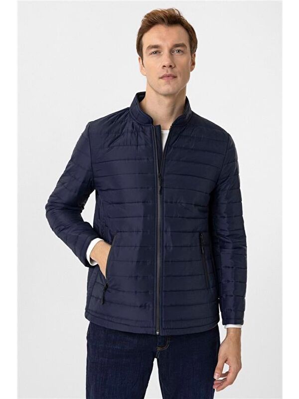 Süvari Lacivert Slim Kapitone Mont