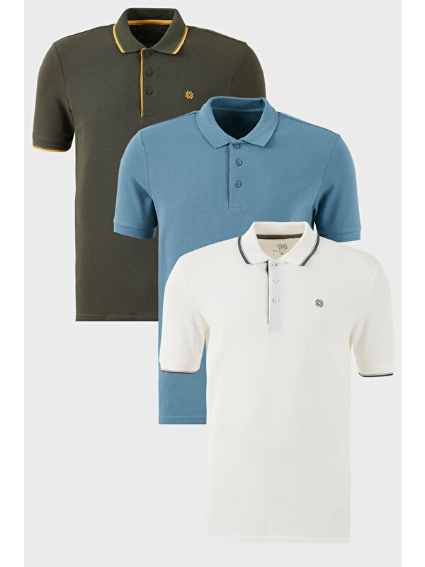 Buratti Pamuklu Regular Fit Düğmeli Polo Yaka 3'lü Paket %100 Pamuk Tişört 590211827S3