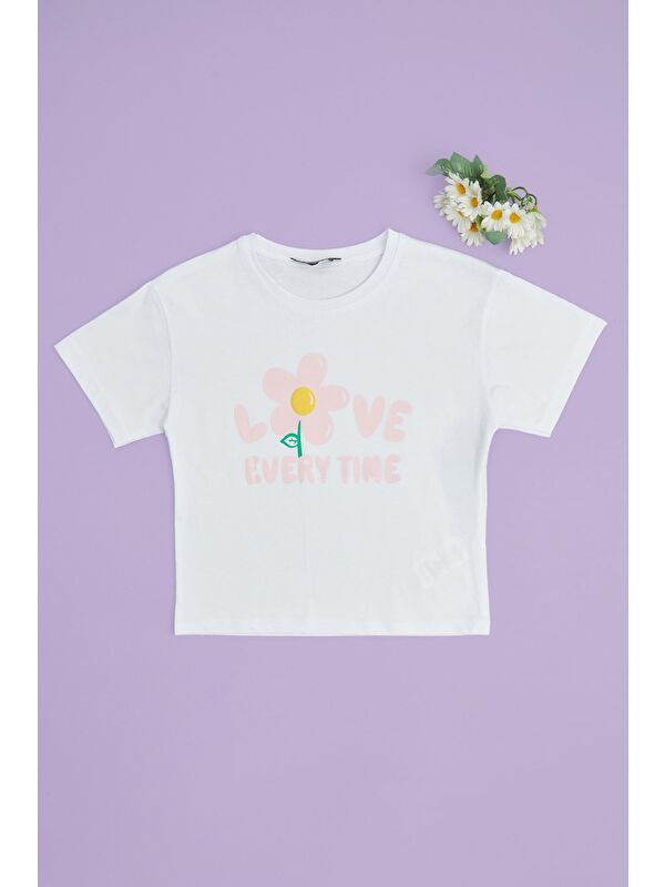 Fullamoda Love Every Tıme Baskılı Kız Çocuk Crop Tişört