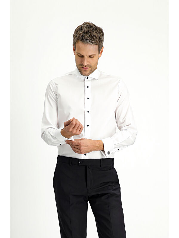 Kiğılı Ata Yaka Slim Fit Dar Kesim Pamuk %100 Pamuk Gömlek