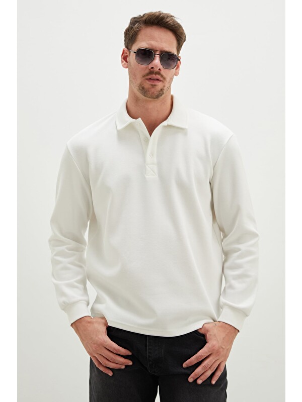 Fullamoda Yarım Düğmeli Polo Yaka Pike Sweatshirt