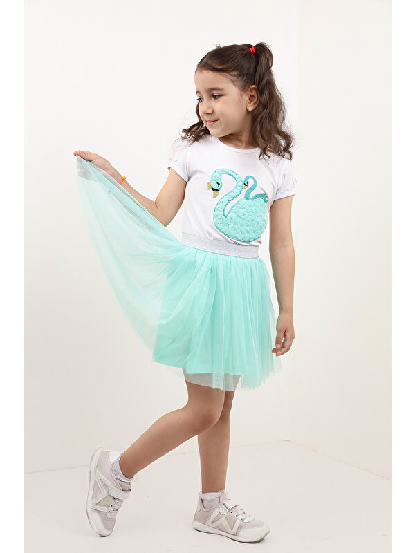 Toontoykids Kız Çocuk Etekli Takım Kuğu Nakışlı