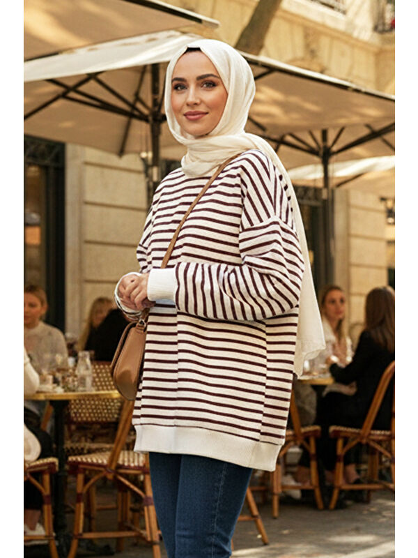 Remsa Bisiklet Yaka Çizgili Basic Uzun Kol Sweatshirt 3030 Bordo