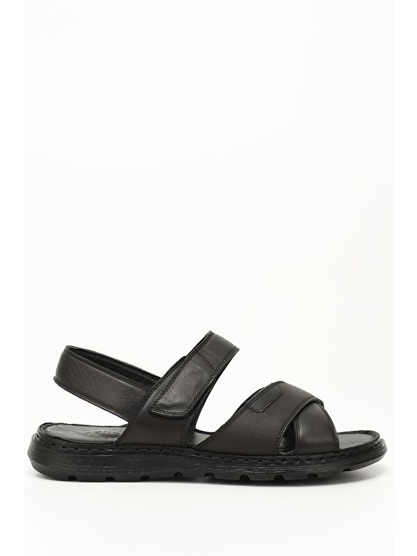 Siyah Hakiki Deri Erkek Sandalet 42429 - Görsel 2