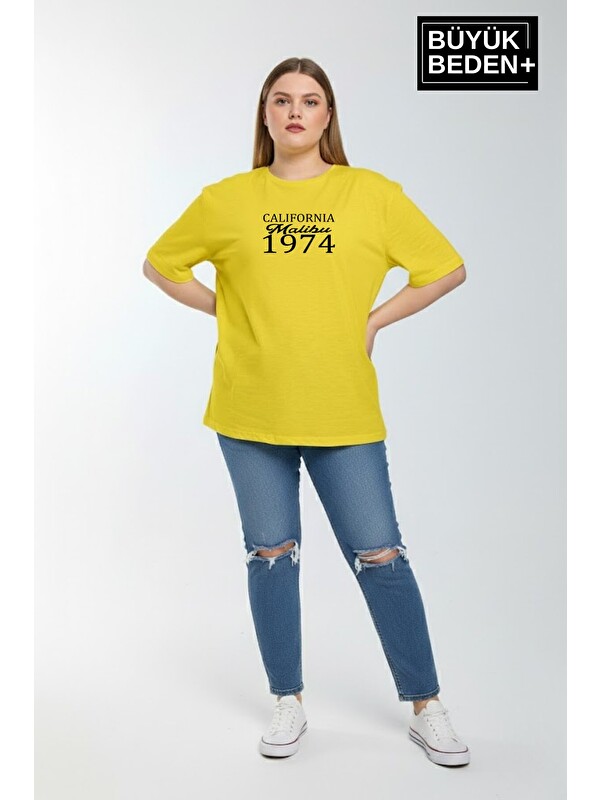 Süperlife Kadın Büyük Beden California 1974 Baskılı 3xl-6xl Bisiklet Yaka Tshırt SPR25BTSK510-2