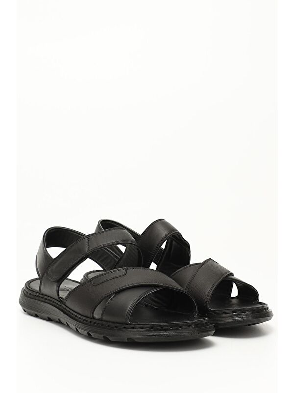Siyah Hakiki Deri Erkek Sandalet 42429 - Görsel 3
