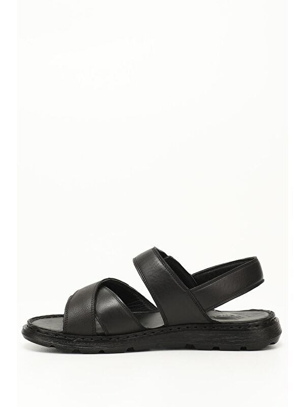 Siyah Hakiki Deri Erkek Sandalet 42429 - Görsel 4